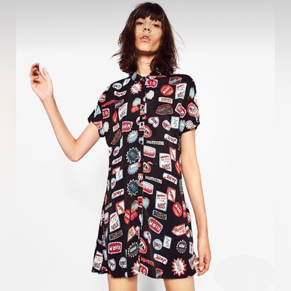 Zara Black Graphic Print Dress